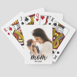 Mom Established Modern Photo Black Script Playing Cards