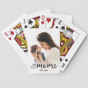 Mom Established Modern Photo Black Script Playing Cards
