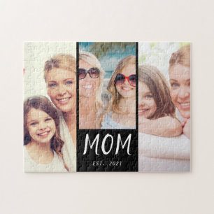 Mom Established Modern Script 3 Photo Jigsaw Puzzle