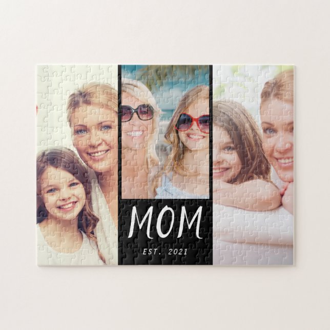 Mom Established Modern Script 3 Photo Jigsaw Puzzle (Horizontal)