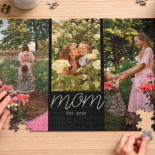Mom Established Modern Script 3 Photo Jigsaw Puzzle