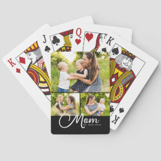 Mom Established Modern Script 3 Photo  Playing Cards