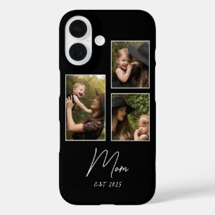 Mom Established Modern Script Black 3 Photo iPhone 16 Case