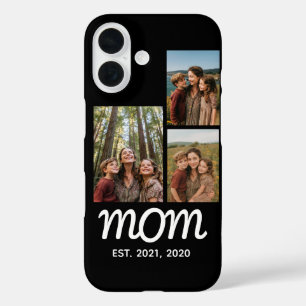 Mom Established Modern Script Black 3 Photo iPhone 16 Case