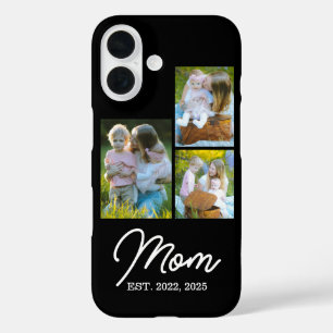 Mom Established Modern Script Black 3 Photo iPhone 16 Case
