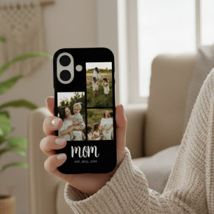 Mom Established Modern Script Black 3 Photo iPhone 16 Case