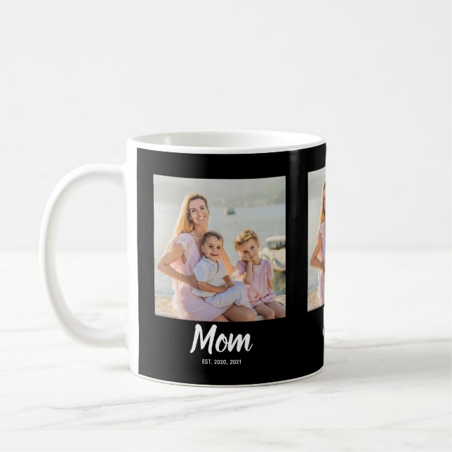 Mom Established Modern Script Black 3 Photo Coffee Mug (Left)