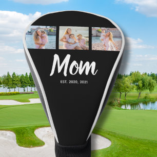 Mom Established Modern Script Black 3 Photo Golf Head Cover