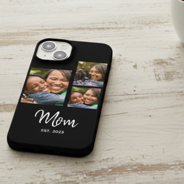 Mom Established Modern Script Black 3 Photo iPhone Case (Creator Uploaded)