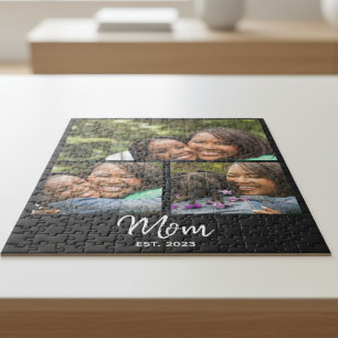 Mom Established Modern Script Black 3 Photo Jigsaw Puzzle