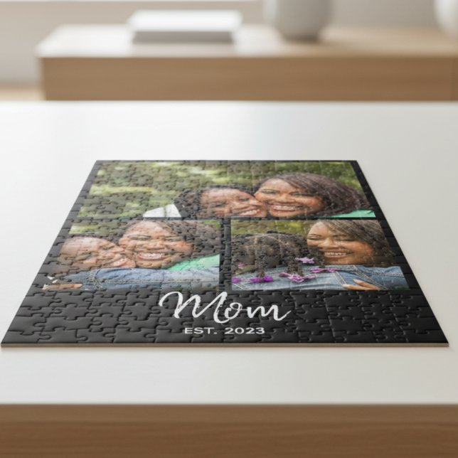 Mom Established Modern Script Black 3 Photo Jigsaw Puzzle (Creator Uploaded)