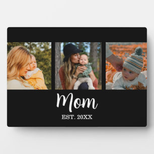 Mom Established Modern Script Black 3 Photo Plaque