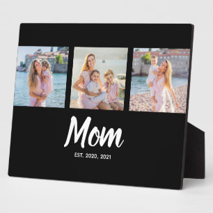 Mom Established Modern Script Black 3 Photo Plaque
