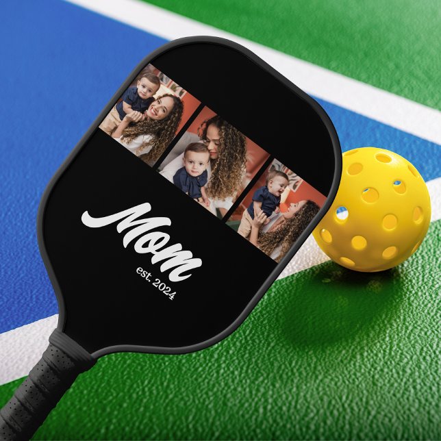 Mom Established Modern Script Black Photo Pickleball Paddle (Creator Uploaded)