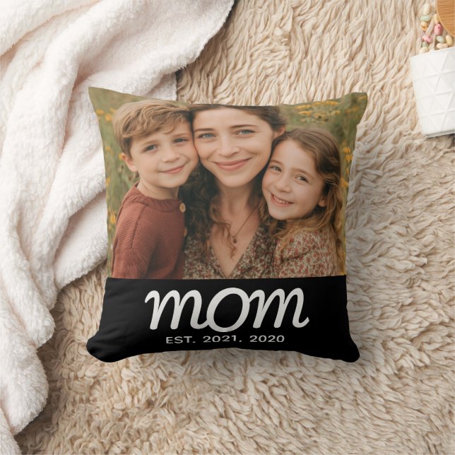 Mom Established Modern Script Photo Cushion (Blanket)