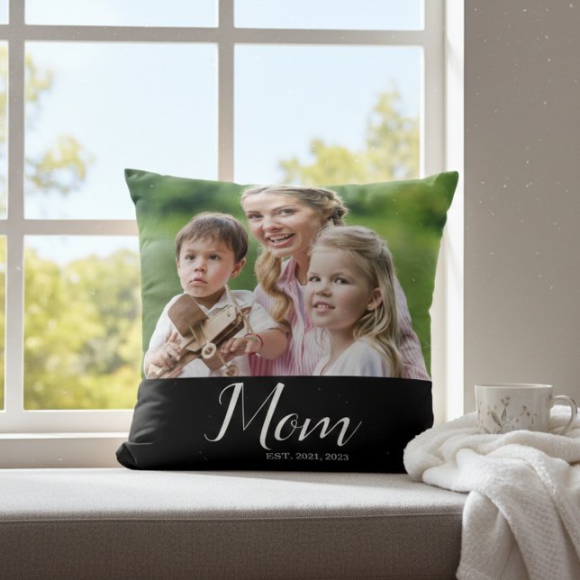 Mom Established Modern Script Photo Cushion (Creator Uploaded)