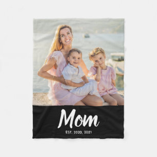 Mom Established Modern Script Photo Fleece Blanket