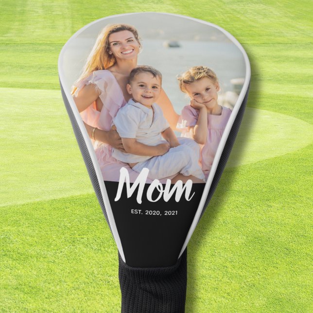 Mom Established Modern Script Photo Golf Head Cover (Personalize with photo and Year(s))