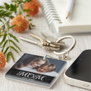 Mom Established Modern Script Photo Key Ring