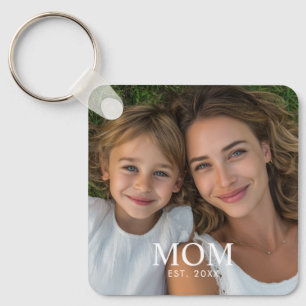 Mom Established Modern Script Photo Key Ring