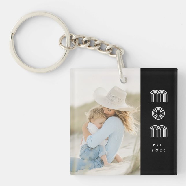 Mom Established Modern Script Photo  Key Ring (Front)
