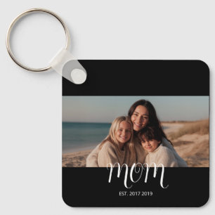 Mom Established Modern Script Photo Key Ring