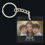 Mom Established Modern Script Photo Key Ring<br><div class="desc">Black White Mom Established Script Photo Design. Replace the photo with your own of your kids and change the years to the years you became a mom.</div>