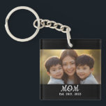 Mom Established Modern Script Photo Key Ring<br><div class="desc">Black White Mom Established Script Photo Design. Replace the photo with your own of your kids and change the years to the years you became a mom.</div>