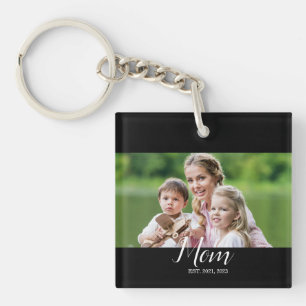 Mom Established Modern Script Photo Key Ring