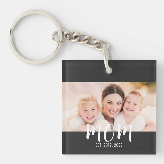 Mom Established Modern Script Photo Keychain (Front)