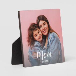 Mom Established Modern Script Photo Plaque