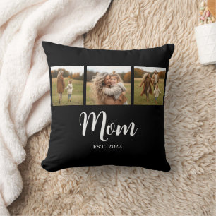 Mom Established Modern Simple Script Black 3 Photo Cushion
