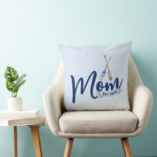 Mom Established Nautical Navy Blue Script Cushion
