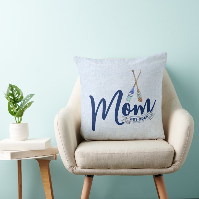 Mom Established Nautical Navy Blue Script Cushion (Chair)
