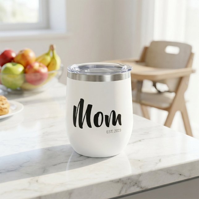 Mom Established New Mom Gift (Mom Established Typography Wine Tumbler)