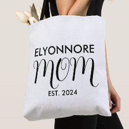 Mom Established New Mom Gift Black Custom Name  Tote Bag