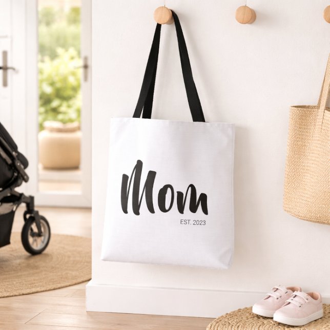 Mom Established New Mom Gift Tote Bag (Mom Established Typography Tote Bag)