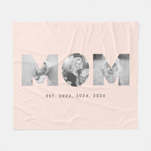 Mom Established Pastel Peach Minimalist 3 Photo Fleece Blanket