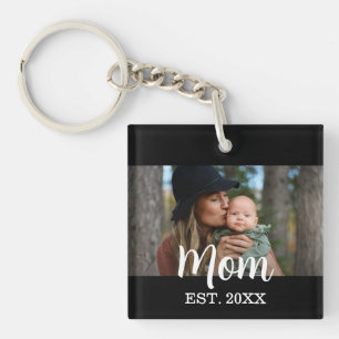 Mom Established Photo Mother's Day Black Key Ring