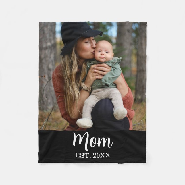 Mom Established Photo Mother's Day  Fleece Blanket (Front)