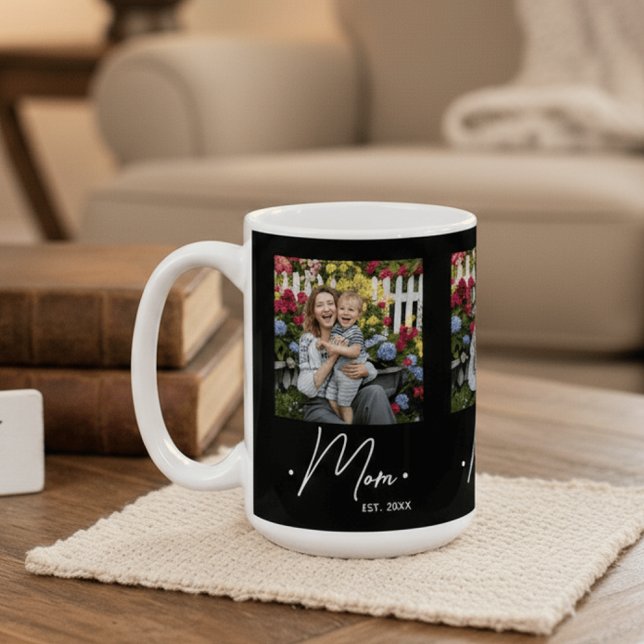 Mom Established Script 3 Photo Black Coffee Mug (Creator Uploaded)