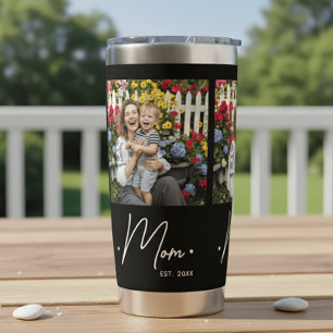 Mom Established Script 3 Photo Black Insulated Tumbler
