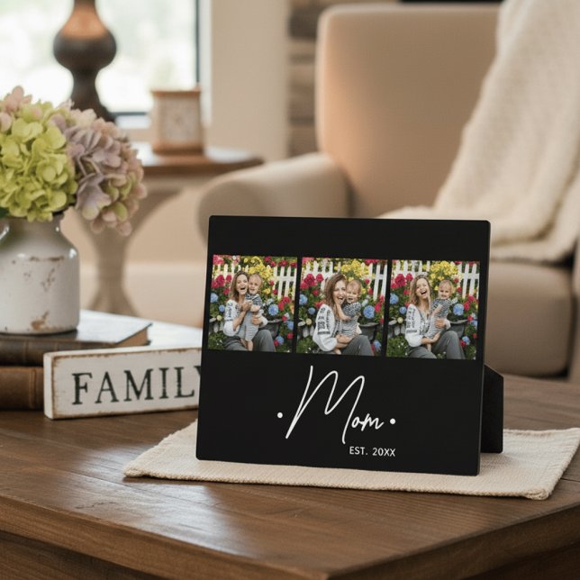 Mom Established Script 3 Photo Black Plaque (Creator Uploaded)