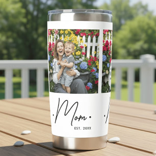 Mom Established Script 3 Photo White Insulated Tumbler