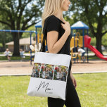 Mom Established Script 3 Photo White Tote Bag<br><div class="desc">Black White Mom Established Script Black 3 Photo Design. Replace the photos with your own of your kids and change the years to the years you became a mom. Created by Simply Farmhouse Press.</div>
