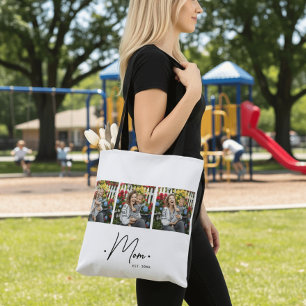 Mom Established Script 3 Photo White Tote Bag