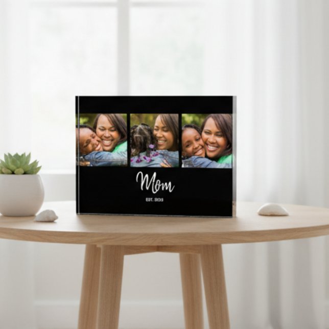 Mom Established Script Black 3 Photo Acrylic Award Block (Creator Uploaded)