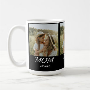 Mom Established Script Black 3 Photo Coffee Mug