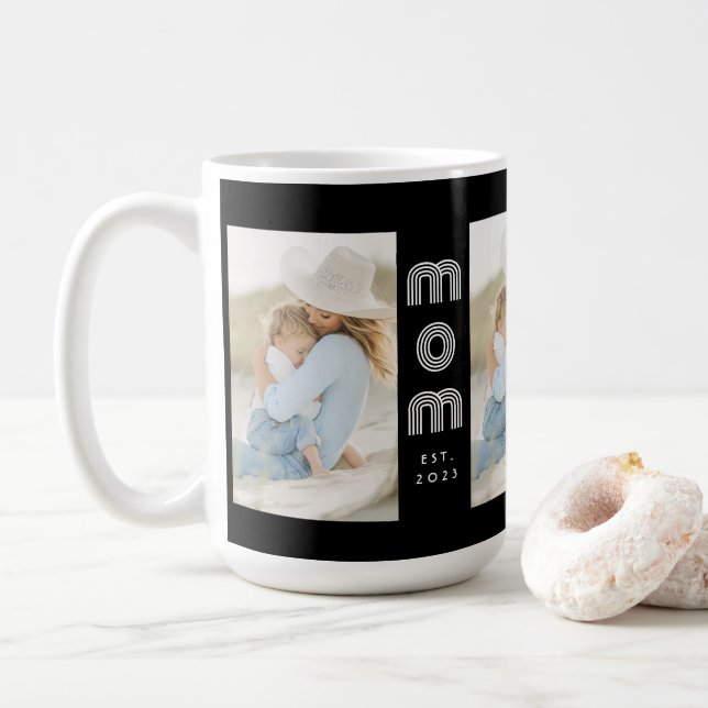 Mom Established Script Black 3 Photo  Coffee Mug (With Donut)