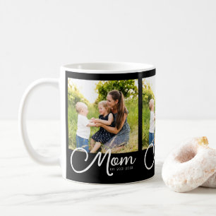 Mom Established Script Black 3 Photo Coffee Mug